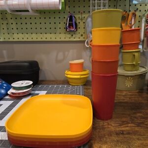 Vintage Tupperware Harvest Collection Cups and Plates Set